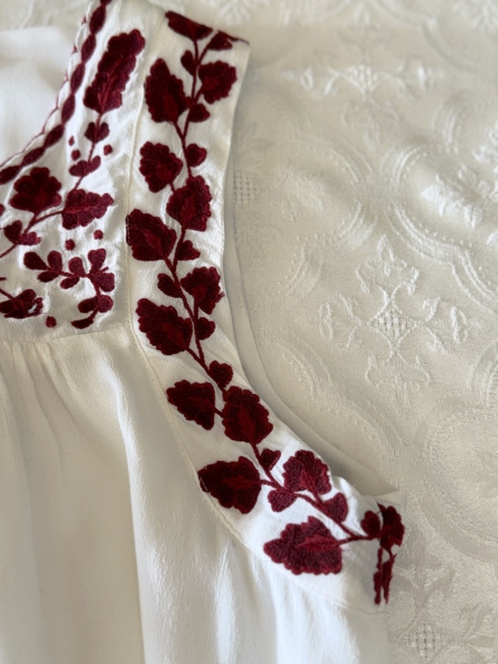 Lucky Brand White Embroidered Dress Boho Tunic Shift maroon embroidered floral - Picture 12 of 16